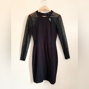 French Connection Black Mesh Long Sleeves Bodycon Dress US 8